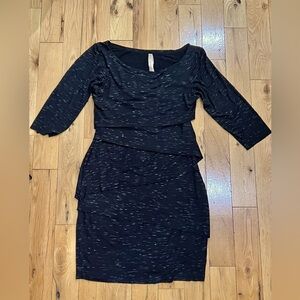 Anthropologie Bailey 44 Women's Petite Black Gray Half Sleeve Sheath Black Dress